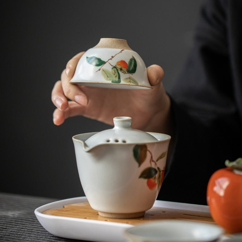 Creative Persimmon Tea Set Portable Travel Coffe Pot Set Chinese