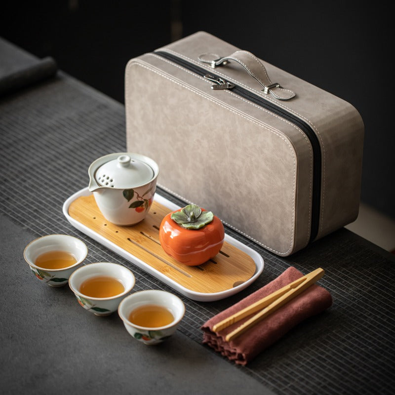 Creative Persimmon Tea Set Portable Travel Coffe Pot Set Chinese