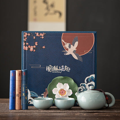 Geyao Tea Set With Lotus Incense Holder