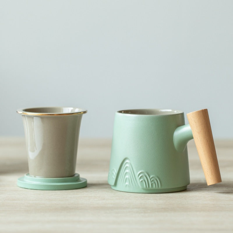 Japanese Mountain Tea Cup With Wooden Handle