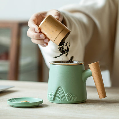 Japanese Mountain Tea Cup With Wooden Handle