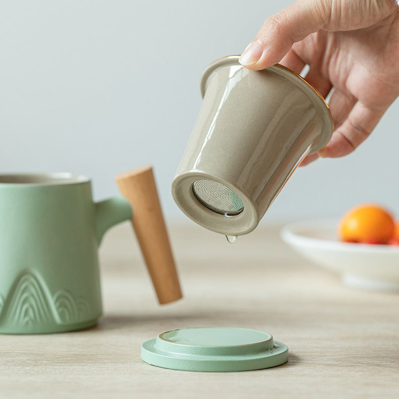 Japanese Mountain Tea Cup With Wooden Handle