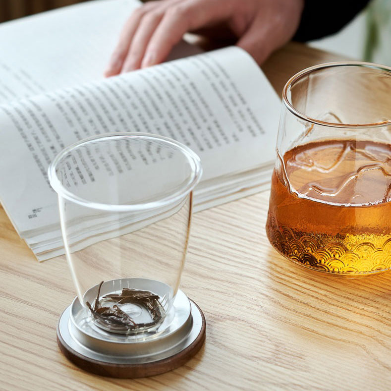 Glass Tea Mug With Wooden Lid And Handle