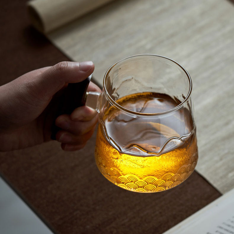 Glass Tea Mug With Wooden Lid And Handle