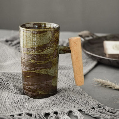 Vintage Japanese Mug with Wooden Handle