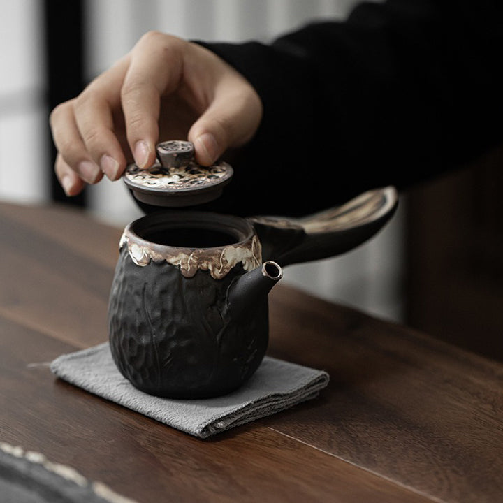 Wabi-Sabi Lotus Side Handle Pot