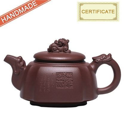 Yixing Purple Clay Dragon Square Teapot