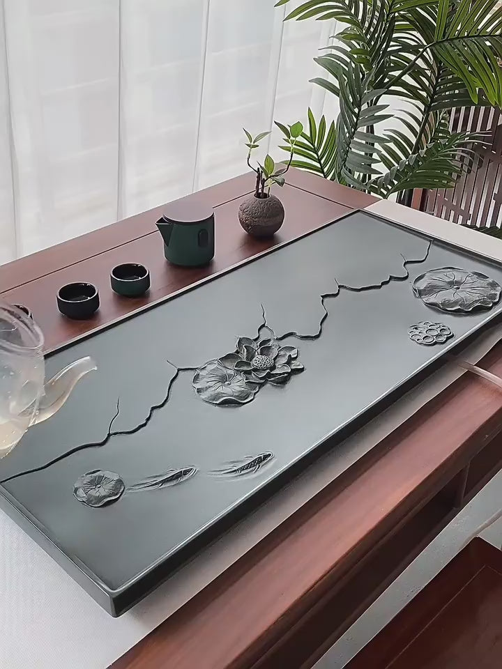 Lotus Black Stone Tea Tray
