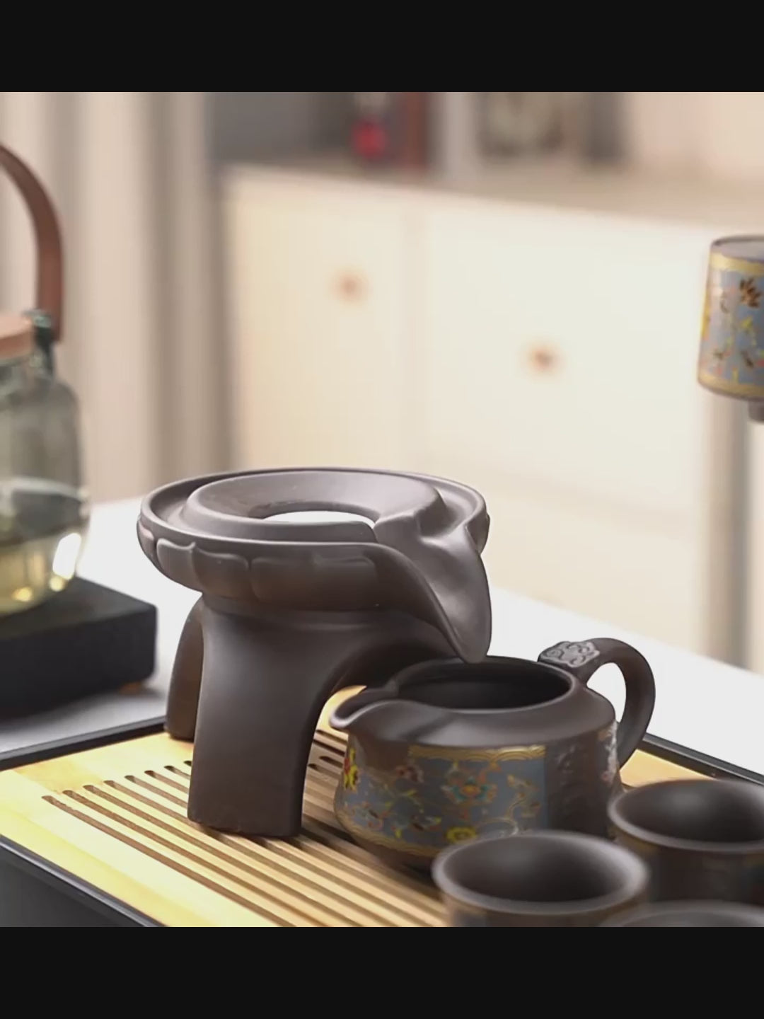 Purple Clay Flowers Automatic Tea Set