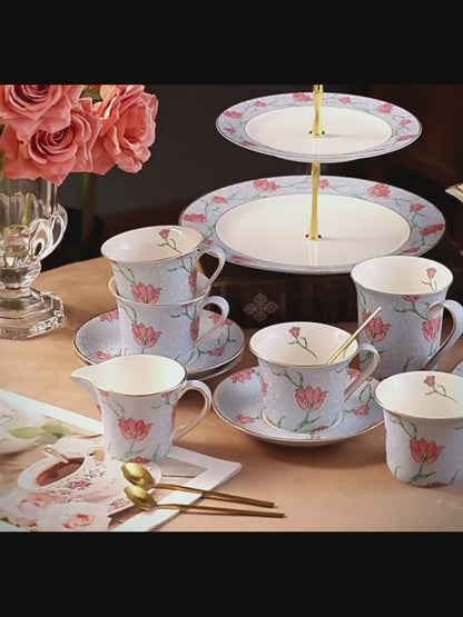Light Blue Tulip Fine Bone China Tea Set
