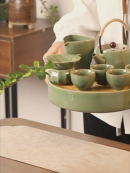 Japanese Celadon Banana Leaf Tea Set