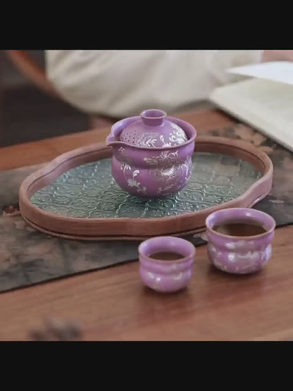 Purple Ruyao Peony Travel Tea Set