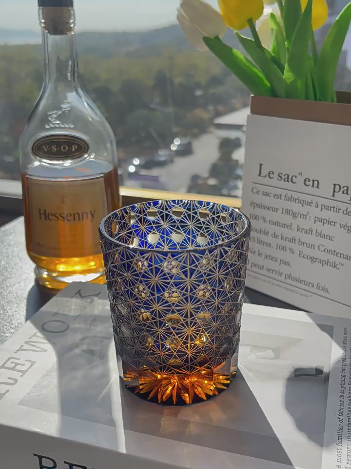 Edo Kiriko Amber Star Chrysanthemum Whiskey Glass Tea Cup – Umi