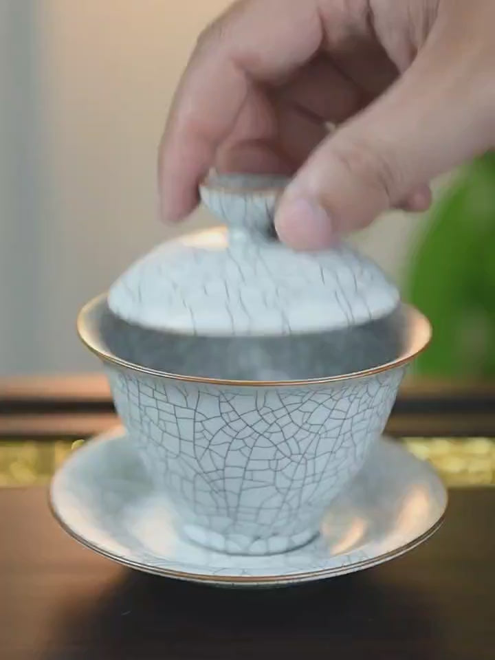 Milky White Ruyao Ice Crack Tea Set
