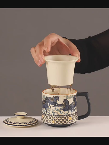 Galloping Horse Ceramic Tea Cup With Infuser