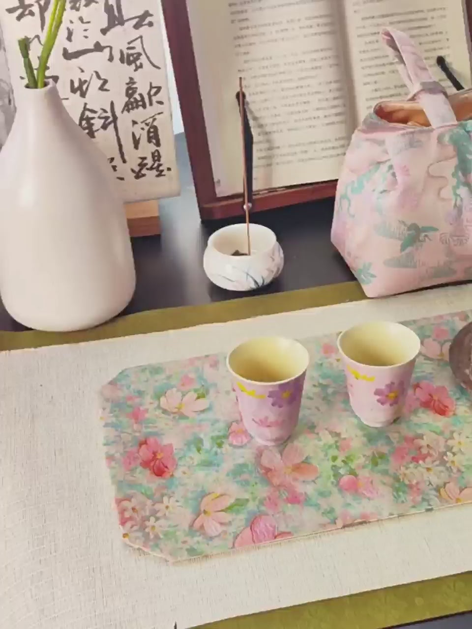 Purple Oil Painting Flower Travel Tea Set