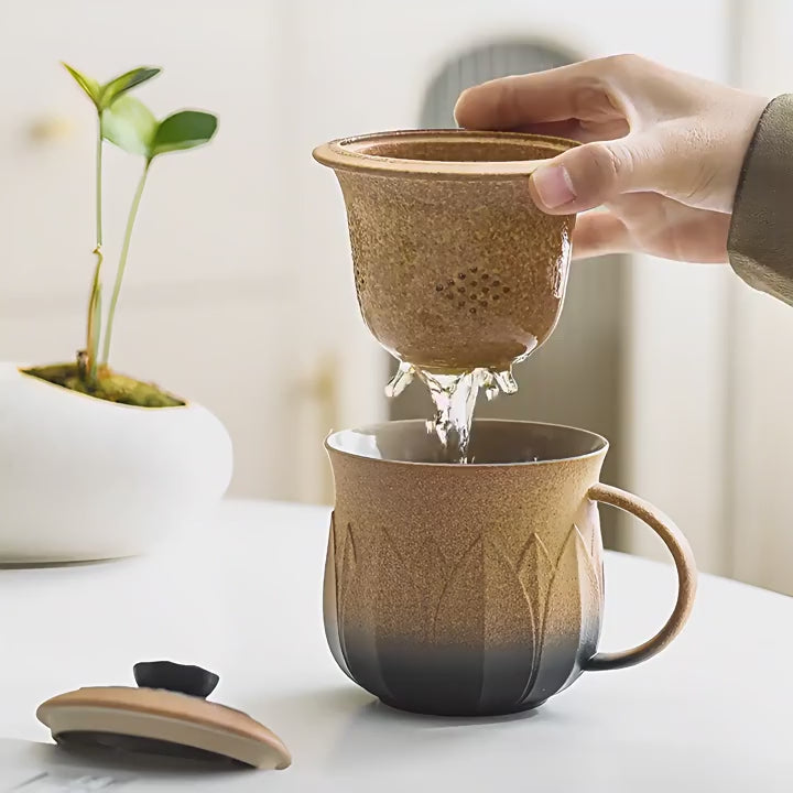 Gradient Lotus Ceramic Tea Cup With Infuser