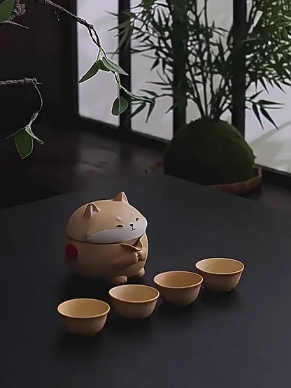 Cute Shiba Inu Pottery Travel Tea Set