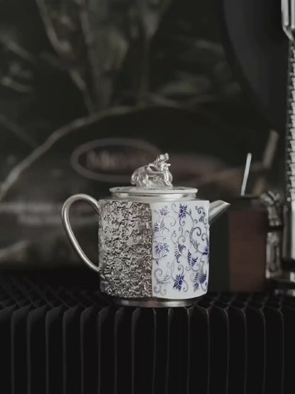 Silver-Gilt Blue And White Engraving Teapot
