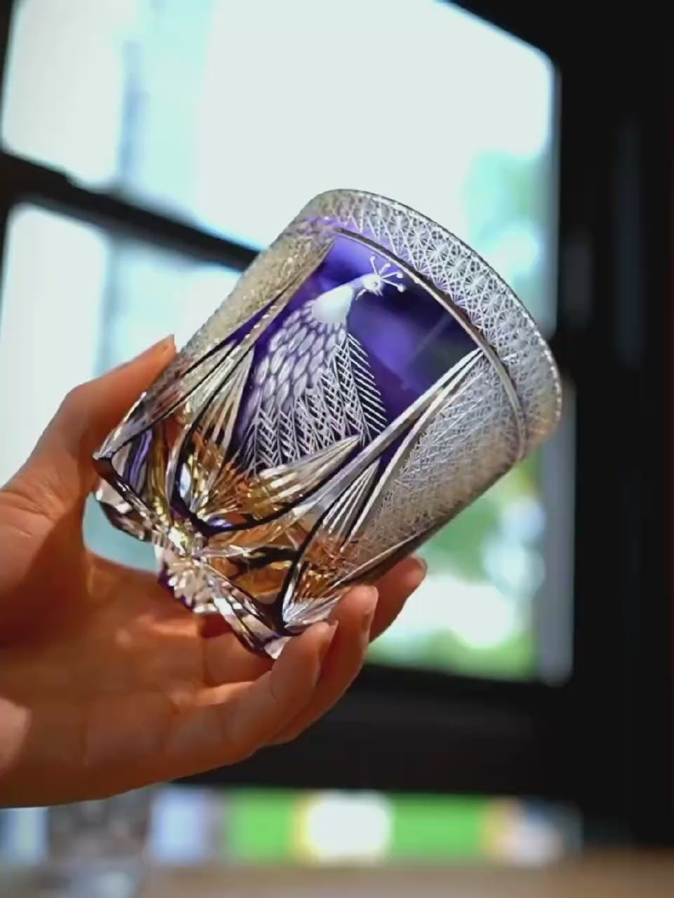 Edo Kiriko Handcrafted Violet Peacock Whisky Glass Tea Cup – Umi