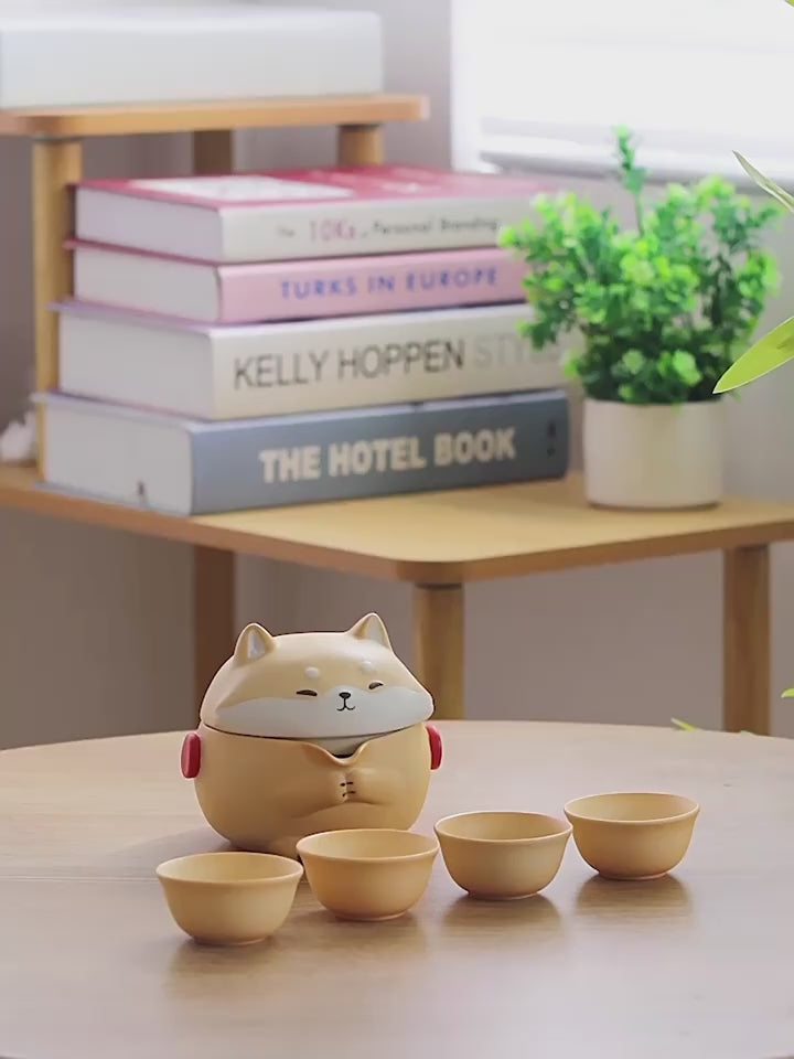 Cute Shiba Inu Pottery Travel Tea Set