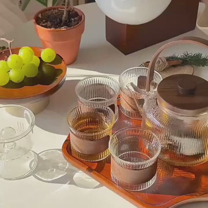 Glass Flower and Fruit Tea Set