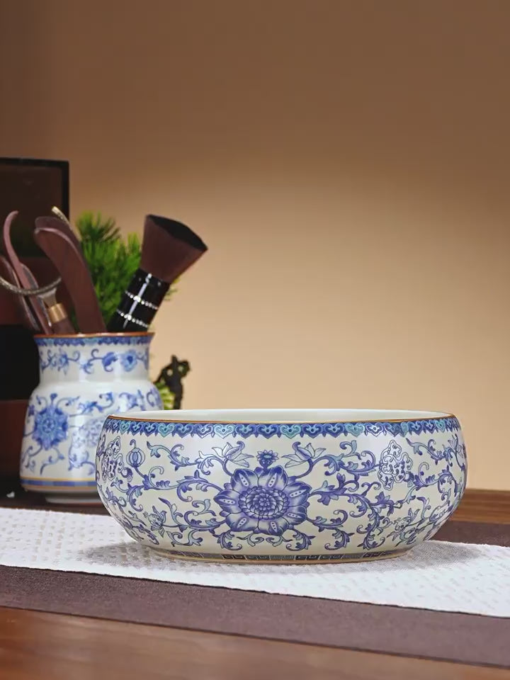 Blue And White Ruyao Twig Flowers Tea Washer