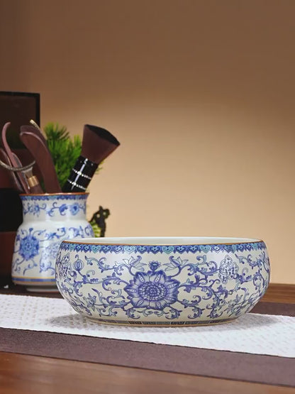 Blue And White Ruyao Twig Flowers Tea Washer