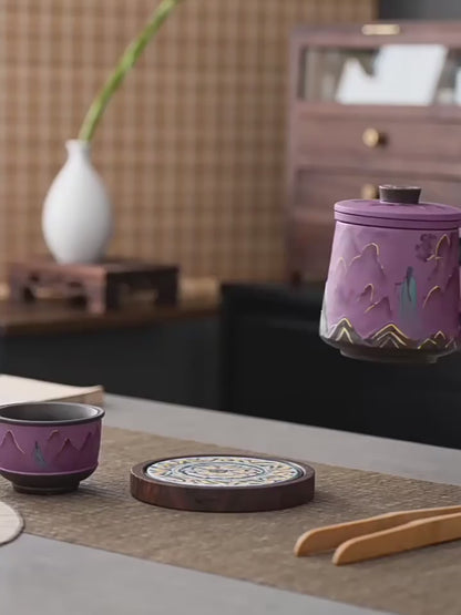 Yixing Purple Clay Landscape Beauty Tea Cup Set