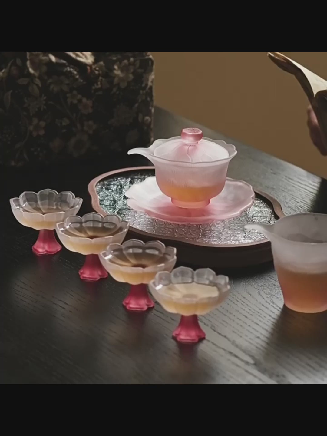 Pink Lotus Crystal Glass Tea Set