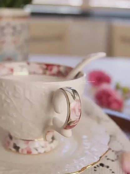 Rose Engraving Bone China Tea Set
