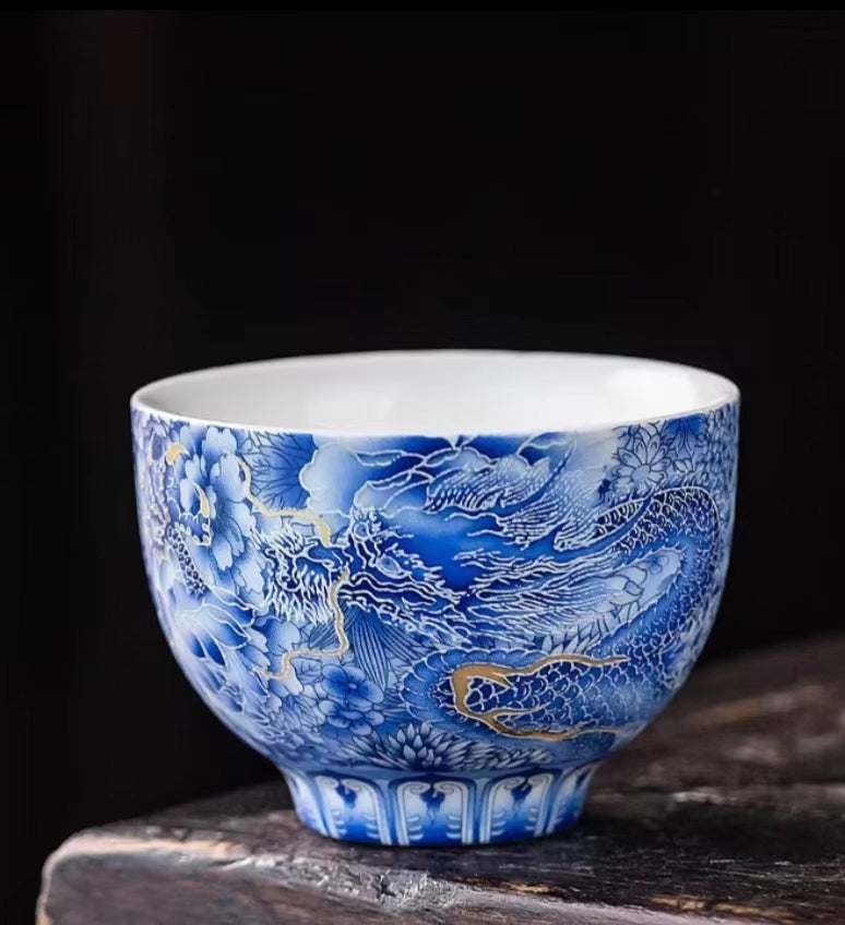Silver Dragon Enamel Porcelain Gaiwan