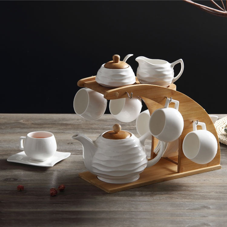 IKEA Bamboo Cup Rack Ceramic Tea Set