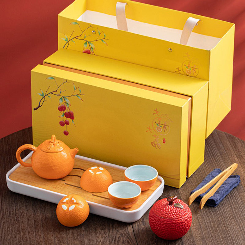 Chinese Fruit Tea Set With Tea Tray