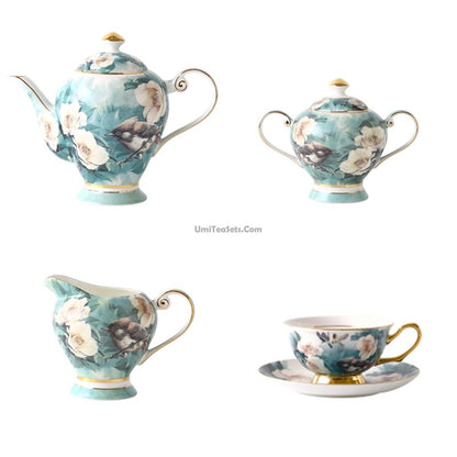 Rhododendron Bird Bone China Tea Set