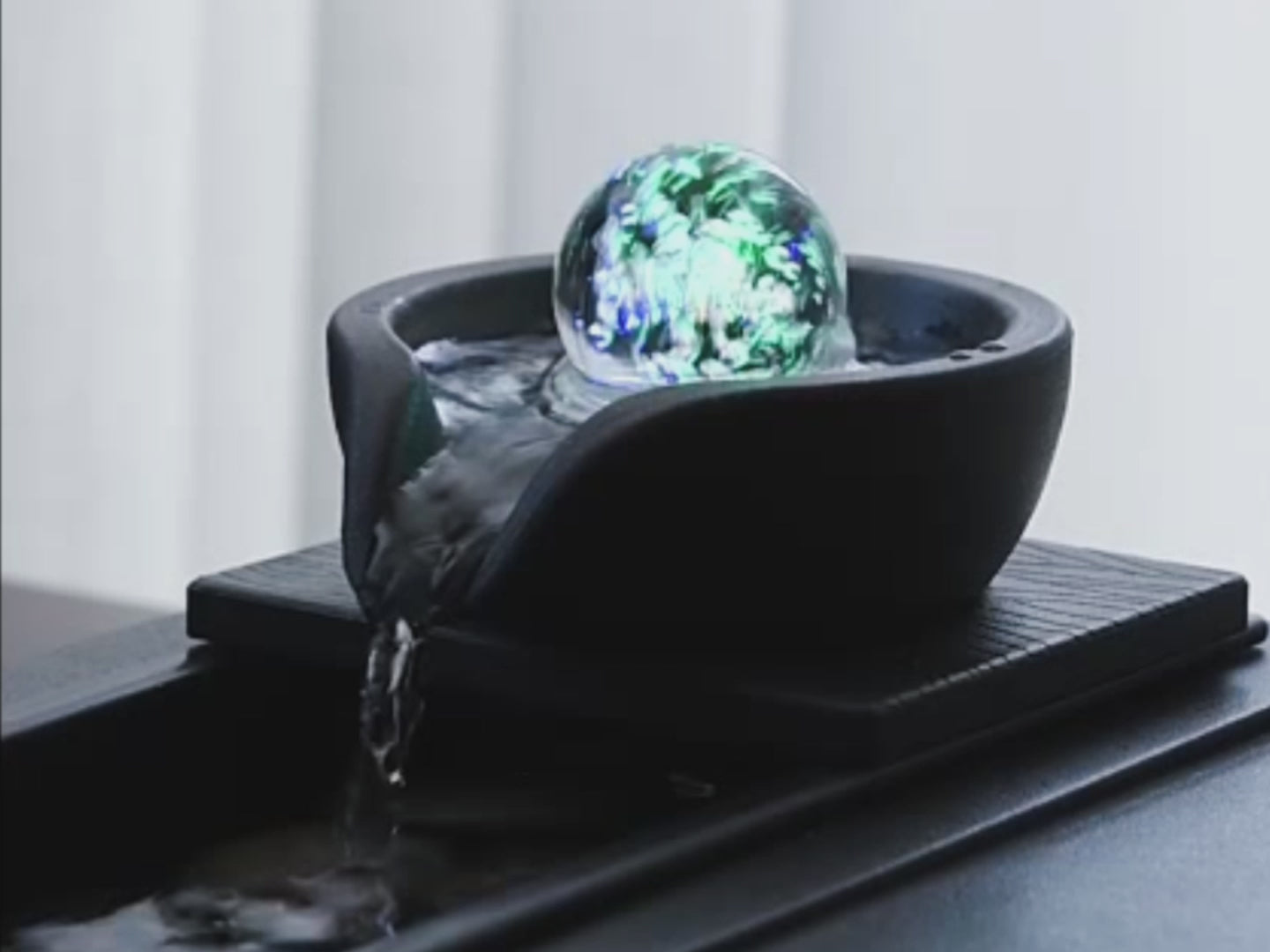 Black Stone Style Tea Tray with Feng Shui Ball