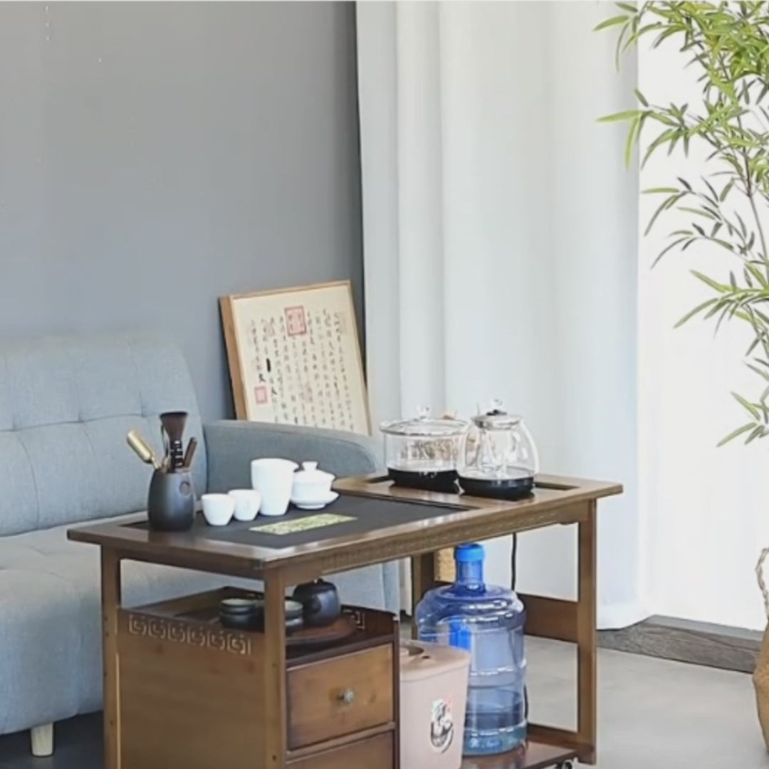 Movable Multi-functional Bamboo Tea Table