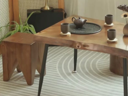 Mediterranean Minimalist Raw Wood Tea Table Set
