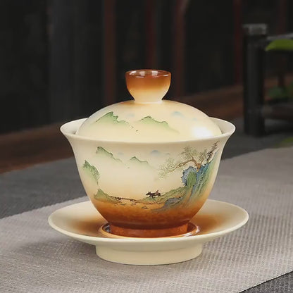 Vintage Landscape Painting Painted Gaiwan