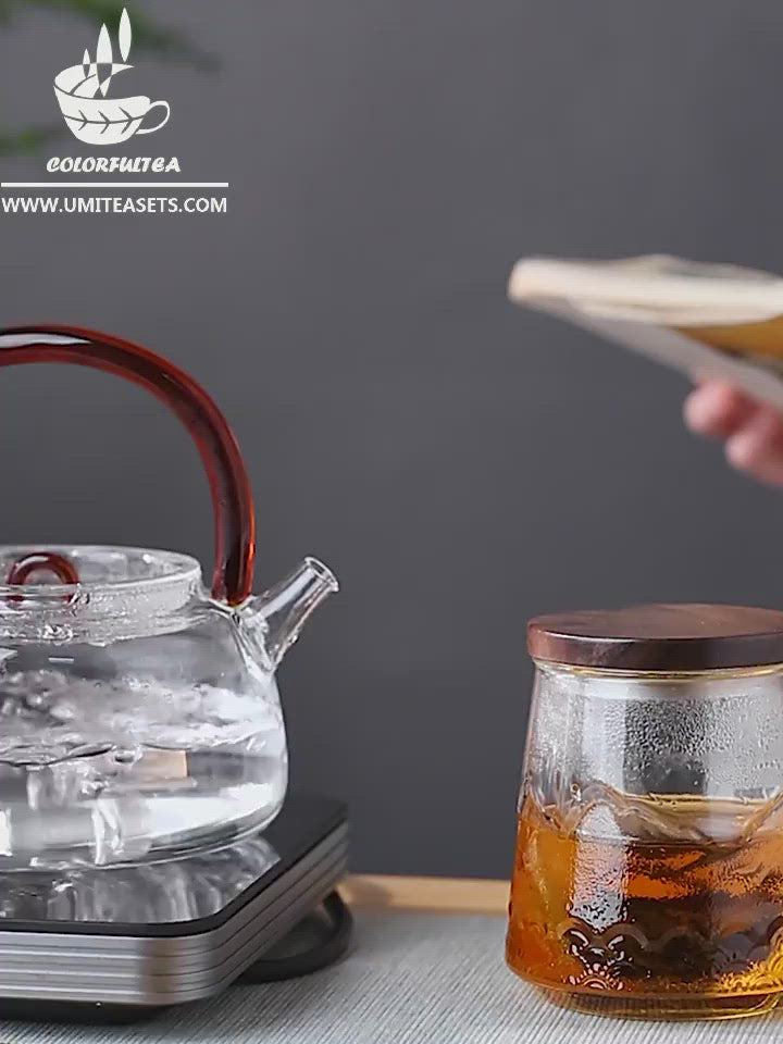 Glass Tea Mug With Wooden Lid And Handle