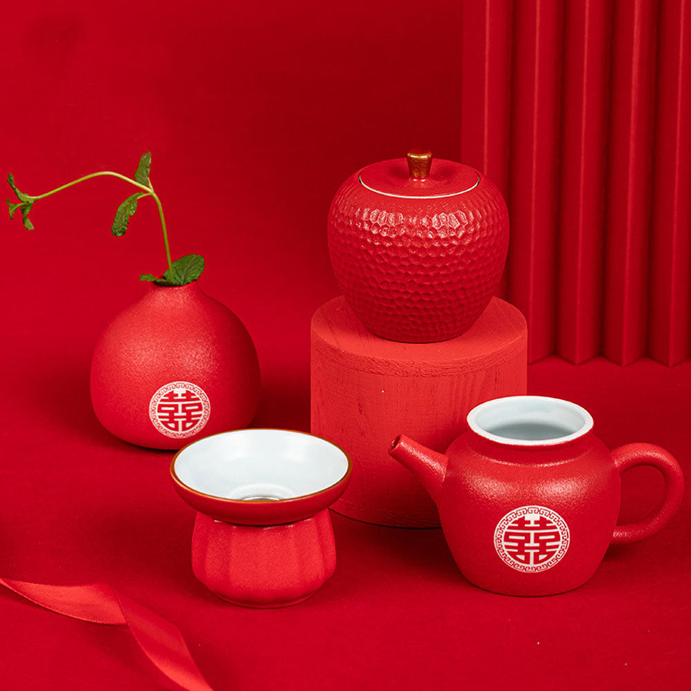 Chinese Double Happiness Red Wedding Tea Set