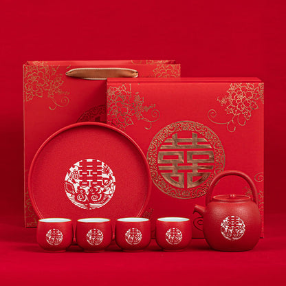 Double Happiness Red Wedding Tea Set