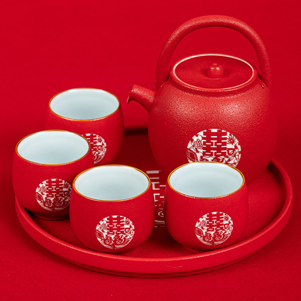 Double Happiness Red Wedding Tea Set