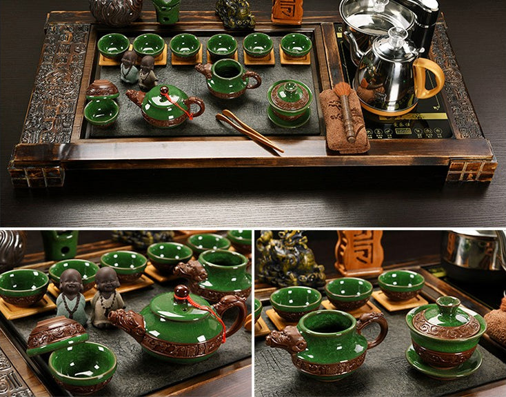 Traditional Chinese Tea Set With Tray Ice Crack Tea Set With Fire