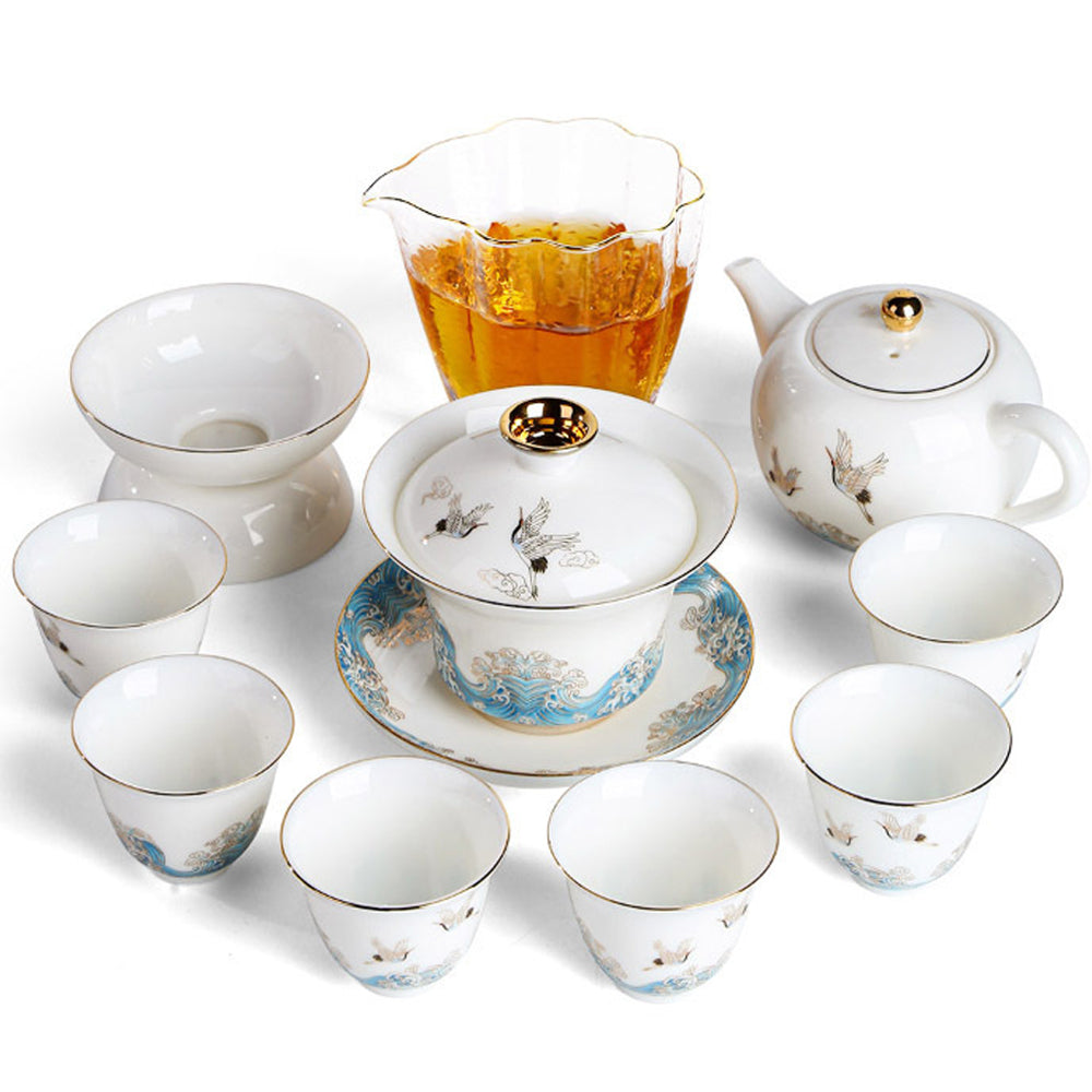 Ceramic Sulet-jade Red-crowned Crane Tea Set – Umi Tea Sets