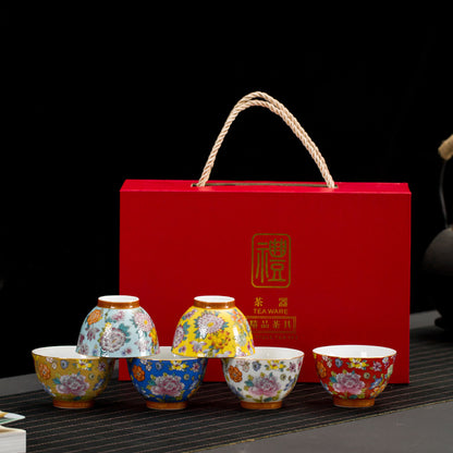Six Color Enamel Color Kung Fu Tea Set (Set of 6)