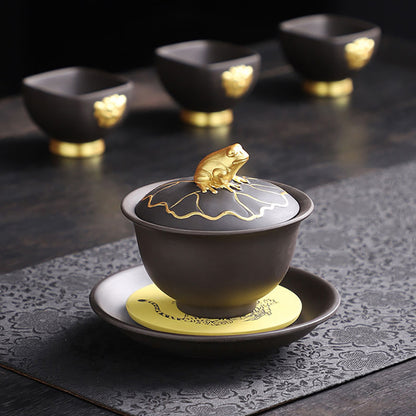 Purple Clay Black Gold Dragon Tea Set