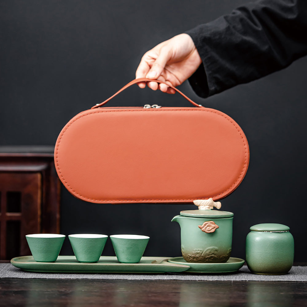 Portable Goldfish Kung Fu Tea Set With Bag