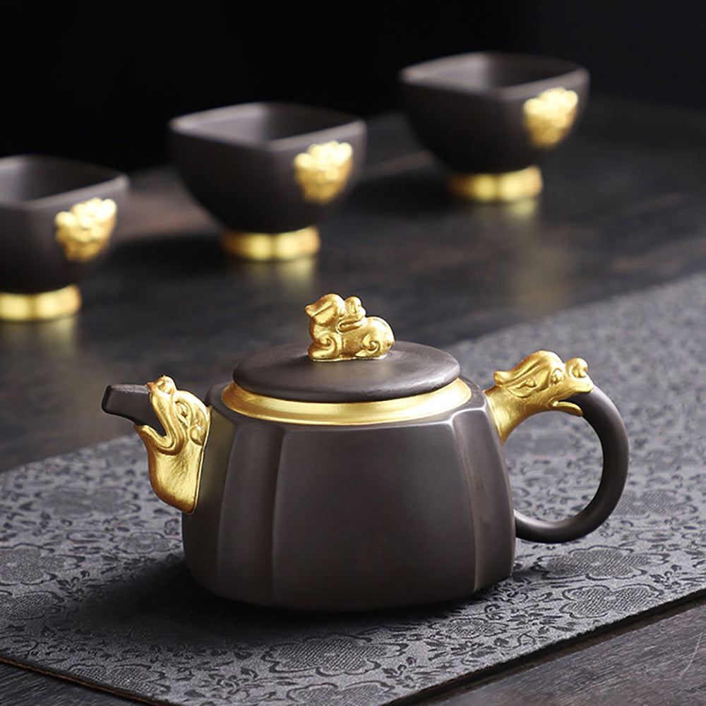 Purple Clay Black Gold Dragon Tea Set