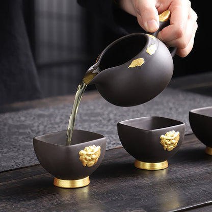 Purple Clay Black Gold Dragon Tea Set